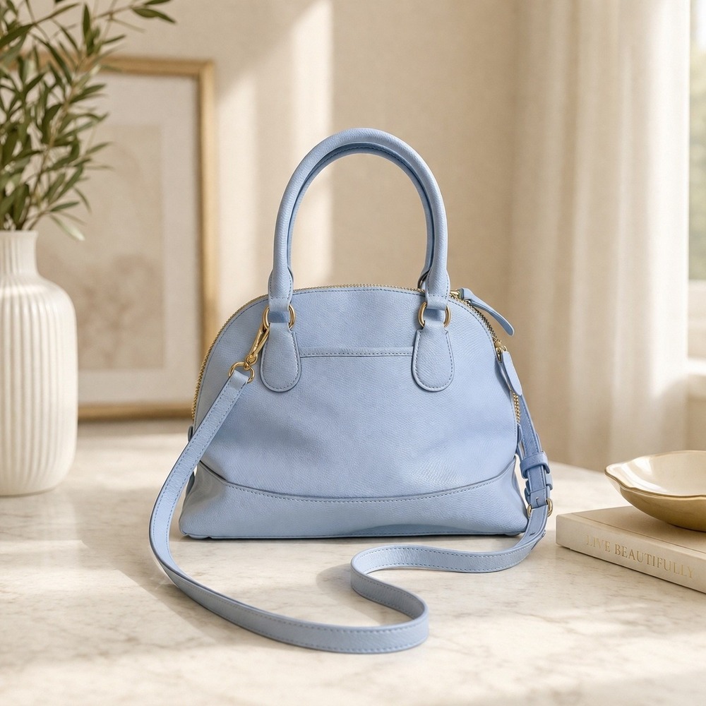 Coach Kelsey Satchel Light Blue Pebble Leather Crossbody Dome Handbag F33909 - Picture 2 of 10